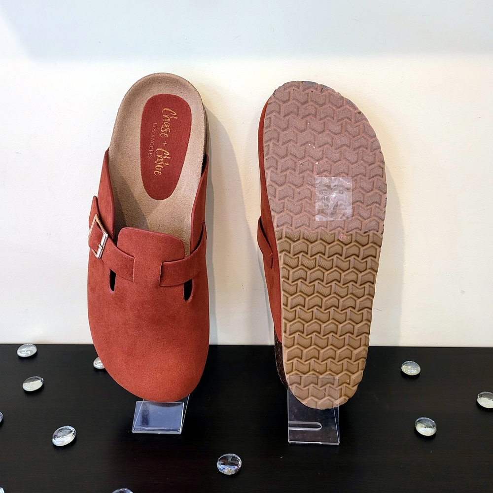Chase + Chloe Suede Rust Color Mules - Picture 2 of 3